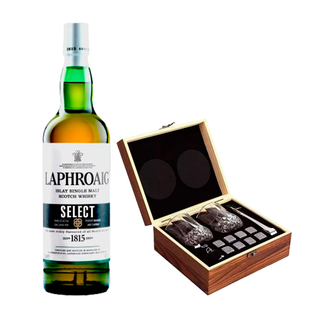 LICOR DE WHISKY LAPHROAIG 750ML+ JUEGO DE WISKY