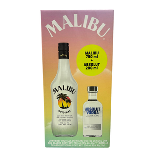LICOR DE RON MALIBU COCO 750ML + ABSOLUT BLUE 200ML