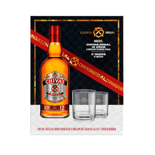 WHISKY CHIVAS REGAL 12 AÑOS  750ML + 2 VASOS