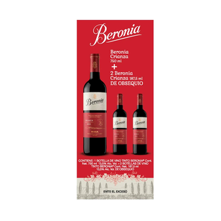 VINO TINTO BERONIA CRIANZA 750ML+ 2 BOTELLAS 187.50ML